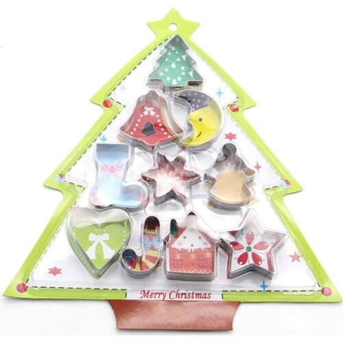10PCS/Set Stainless Steel Christmas Cookie Cutters Xmas Tree Star House Bells Snowflake Baking Cake Biscuit Fondant Mould NEW