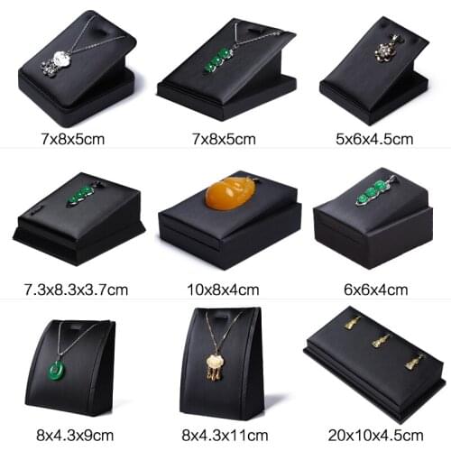 Charm Necklace Pendant Jewelry Retail Hanging Display Stand Holder Black Leather Brushed Finish Chain Choker Organizer Show Rack