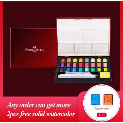 FABER CASTELL 24 Colors Solid Watercolor Paints With Brush Pen Metallic Pearlescent Colors Solid Watercolor Pigment Art Supplies