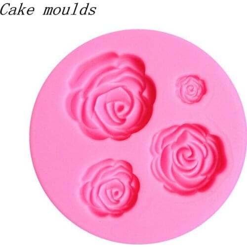 Wholesale Silicone mold K234 Mini 4 Rose shape Resin flower mold Decoration Fondant cake mold Baking mold