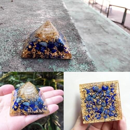 AURA REIKI 3.5 inch Orgonite Pyramid Vishuddha Chakra Zadkiel Lapis Blue Natural Crystal Resin Decorative Craft Jewelry C0144