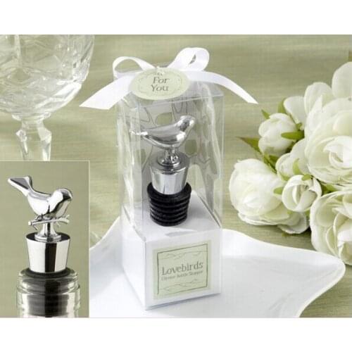 Home Party Favor GIft Boxed Love Birds Wine Bottle Stopper For Christmas Baby baptism Shower Wedding Bomboniere Favours 200 pcs