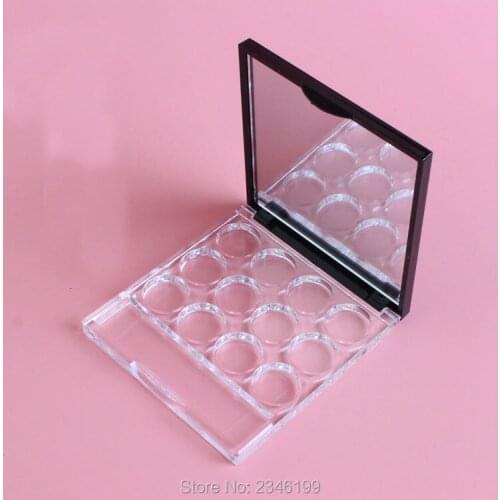 10pcs/lot 12Grids Empty Shiny Black Eyeshadow Powder Case, Square Empty Cosmetic Lipstick Compacts, Arcylic DIY Blush Container