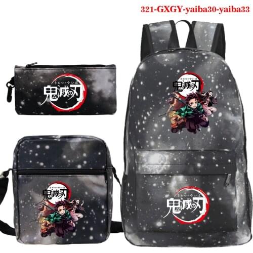 Demon Slayer Print Backpack for Boys Girls Anime Backbag 3pcs/set Mochila Students Zipper Daypack Kimetsu No Yaiba School Bags