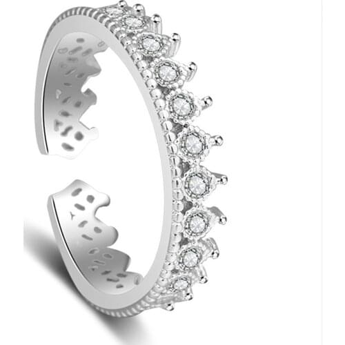 925 Sterling Silver Micro Pave Zircon Stackable Crown Shaped Opening Rings Wedding Band Adjustable Rings S-R54
