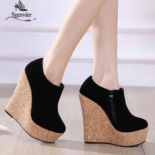 SGESVIER 2020 newest super high heel wedges platform shoes women spring summer party prom shoes round toe sexy women pumps