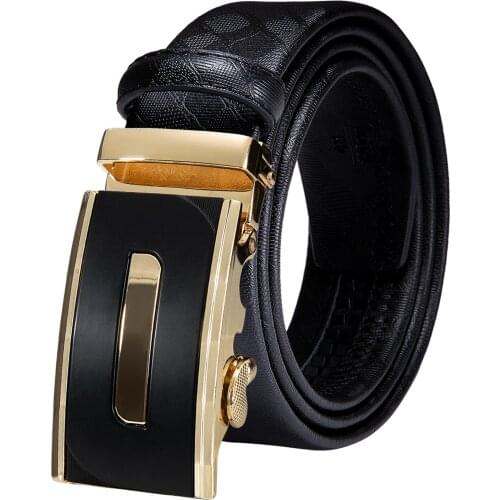 Alloy Automatic Ratchet Buckles Mens Belts Black Leather Men Dress Jeans Belt Sliding Waist Straps Suit Jeans Wedding Business