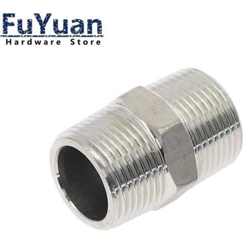 SS304 fittings Stainless Steel threaded connector Adapter 1/8" 1/2" 3/8" 1/4" Male Straight Hexagon Joint Nipple Pipe Connection