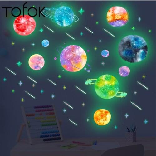 Tofok Luminous Color Universe Planet Wall Stickers for Baby Kids Room Living Room Bedroom Creative Decorative Wall Decals