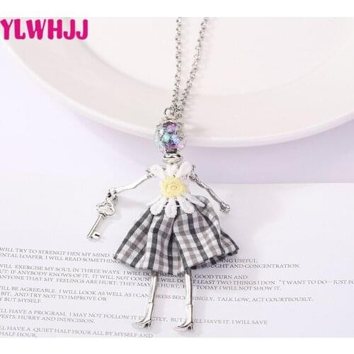YLWHJJ brand 2019 new lattice dress doll women pendant necklace girls cute fashion handmade statement jewelry Collier femme