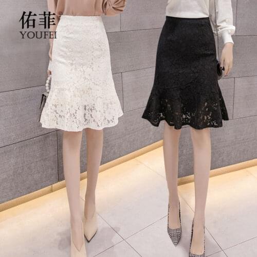 Fishtail Skirt Lace Dress Womens High Waist Ruffle Dress Woman Skirts Mujer Faldas Saias Mulher