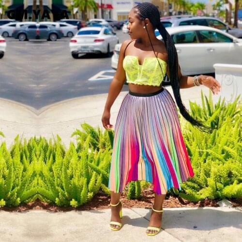 CM.YAYA Women Skirts Multicolor Elastic Waist Loose A-line Pleated Long Maxi Skirt Fashion Casual High Streetwear Summer Clothes