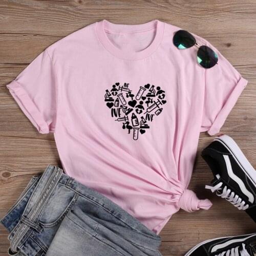 Heart Pattern Funny T Shirt Women Harajuku Tshirt Women Shrot Sleeve Cotton Loose Camiseta Mujer White Tee Shirt Femme T-shirt