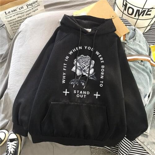 Winter casual female punk dark streetwear big size loose female new gothic rose letter print ins long sleeve Vintage sweatshirt