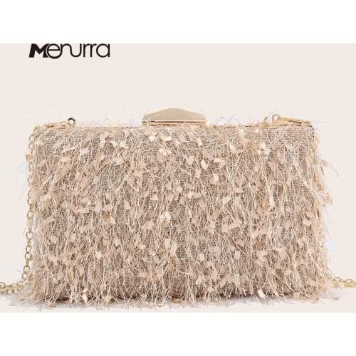 Women Evening Clutch Bag Fur Wedding Clutch Purse and Handbag Party Banquet Chain Shoulder Bag