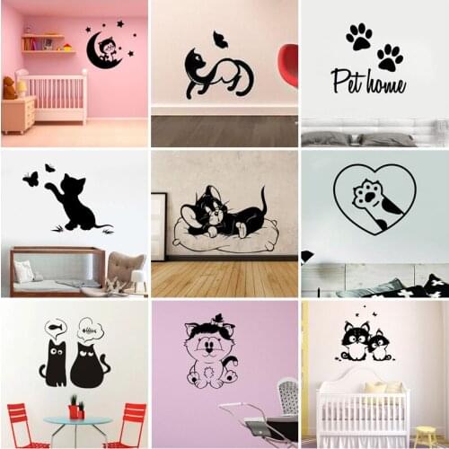 26 Styles Cat Kittens Vinyl Wall Stickers Cartoon Animals Home Decor Kids Bedroom Art Decal Mural Sticker Gift