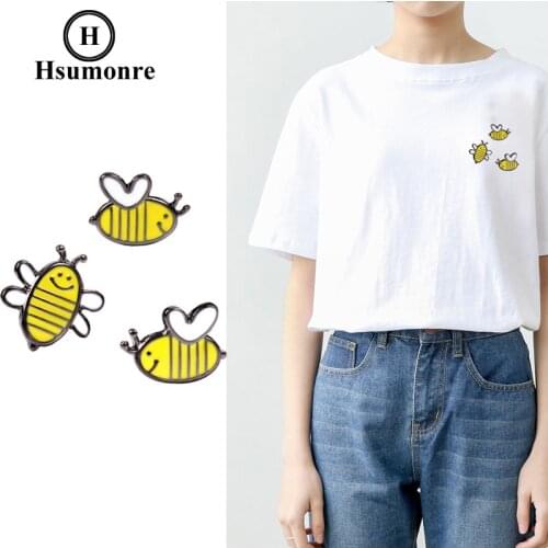 Bee Cartoon Cute Brooches Yellow Bee Lapel Pins Brooch Enamel Metal Denim Jeans Pin Shirt Badge Jewelry 3pcs/set
