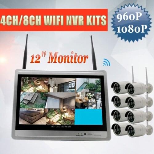 4CH 8CH WIFI NVR Kit Wireless CCTV Security Camera System 12" Monitor 1080P 960P Outdoor IP Camera P2P Video Surveillance Kits