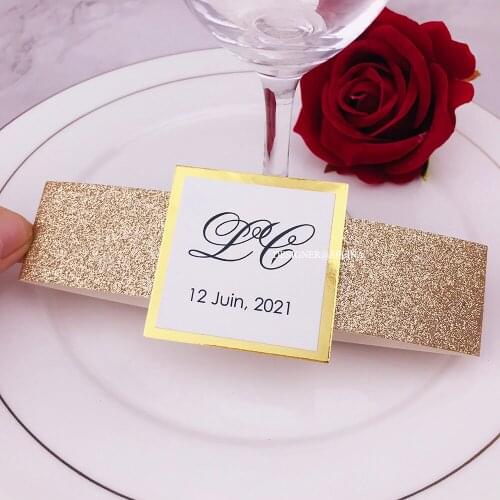 50pcs Elegant Rose Gold Glitter Belly Band and Tag with Mirror Bottom For Party Invitations, Customized Tag