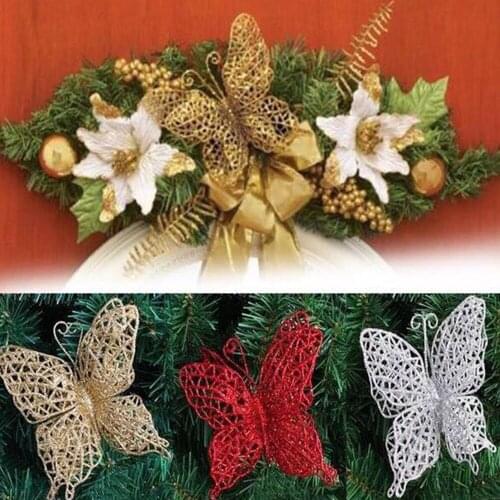 6Pcs Christmas Tree Ornaments Simulation Butterfly Decorations for Home Shop Mall Christmas Party Xmas Trees Hanging Decoration