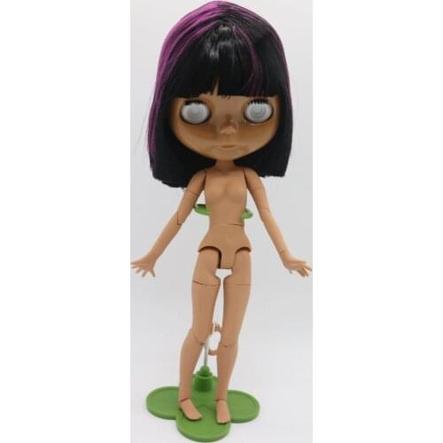 Without eyes chips,without make up ,joint body Nude blyth doll,black skin Mixed hair