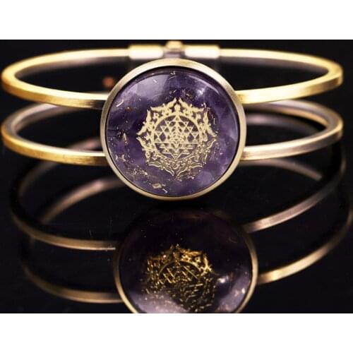 Natural Quartz Crystal Orgonite Cuff Bracelet - Orgone Energy Emf Protection Healing Energy Divine Feminine Jewelry