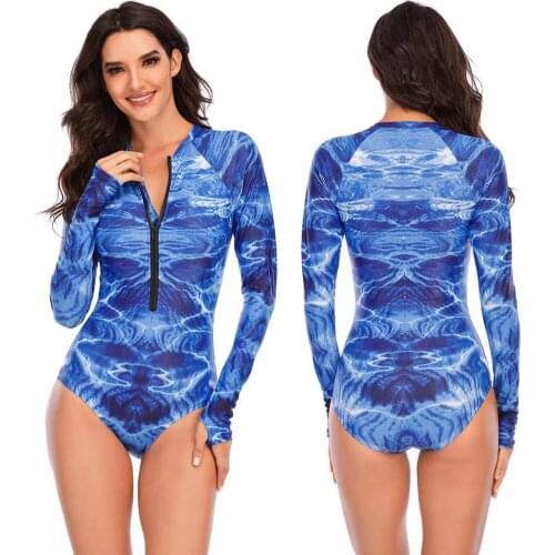 One Piece Swimsuit Rashguard Printed Long Sleeve Swimsuit Rash Guard Women Swimwear Surfing Swimming Suit Bathing Suit