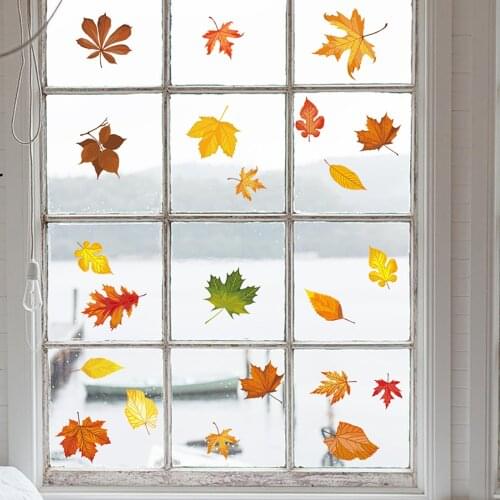 Thanksgiving Autumn Maple Leaves DIY Wall Decorative Sticker Festival Creative Squirrel Birds Window Door Fridge Sticker OCT26