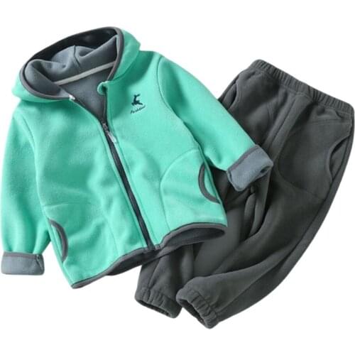 Childrens Polar Fleece Hoodie Jacket Autumn Girl Long Sleeve Warm Boy Suit 2-10 Years Old Jacket Boys Clothes Sweater Top Pants