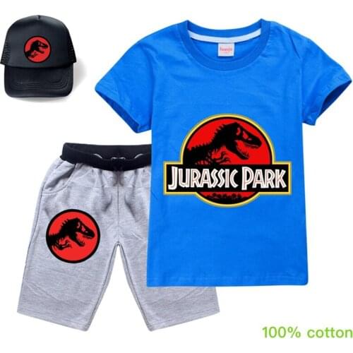 2021 Kids New Dinosaur Boys T-shirt Jurassic Park Cartoon Pullovers Leisure Fashion Children Girls Sweatshirts+Pants hat 3PCS