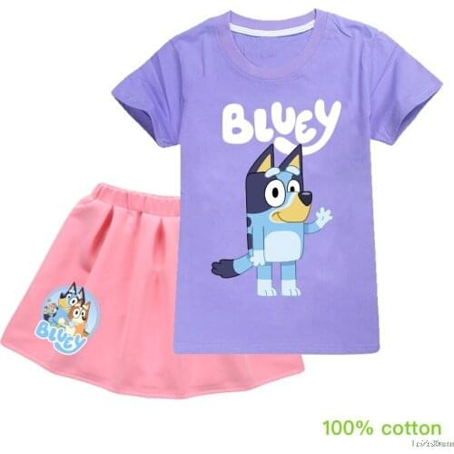 Bingo Blueye New Summer Boys Kids Clothes bingo bluey Print Short Sleeve T-shirt + Shorts 2 Piece Set Baby Boys Clothing Sets