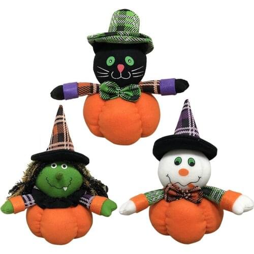 Halloween Pumpkin Doll Witch/Black Cat/Snowman Pumpkin Plush Doll For Home Halloween Party Decor House Bar Decoration Supplies
