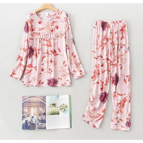 Casual Underwear Girl Sunny 9 Colours Pajama Set for Ladies Women Comfortable Lingerie Leisure Floral Silk Nightgown Full Sleeve