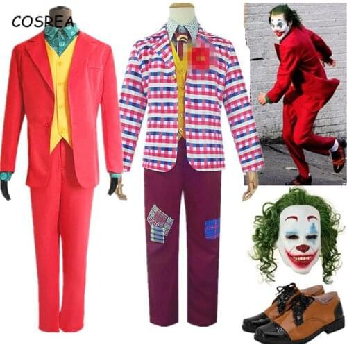 Movie Joker Joaquin Phoenix Arthur Fleck Cosplay Costume Outfit Shirt Joker Coat Green Joker Vest Suit Halloween Costume Makeup