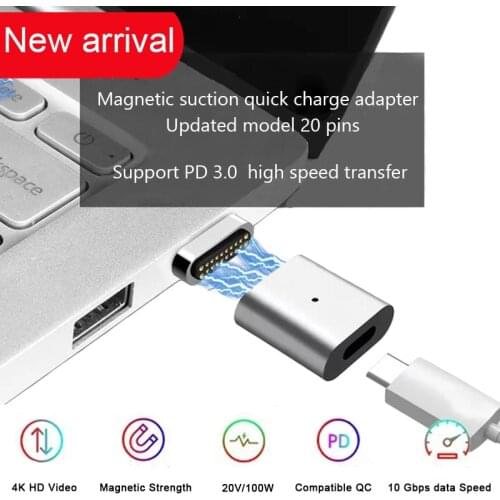 20 Pins Magnetic USB C Adapter Type C Connector PD Quick Charge For MacBook Pro For Huawei For Samsung Pixelbook Matebook