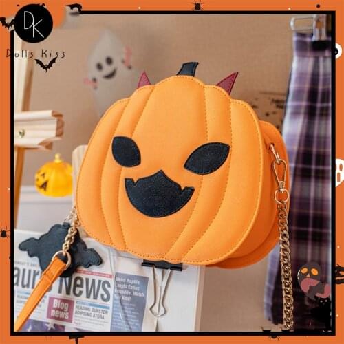 Halloween Cute Pumpkin Shape Women Shoulder Bag Daily Kawaii Lolita Girls Crossbody Bag Chain Purse Female Clutch Bag Handbag