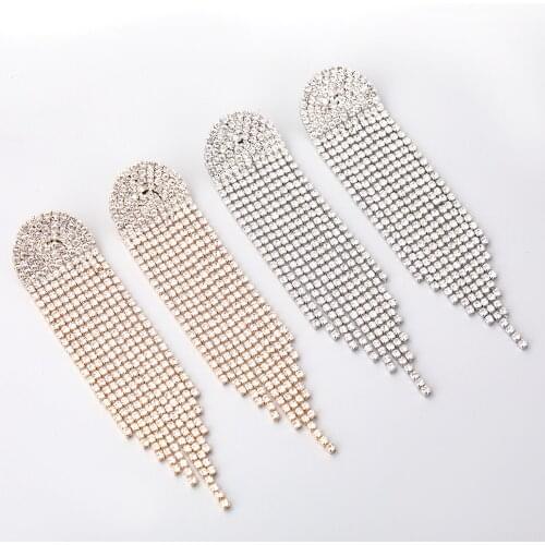 Fashion Metal Geometric Rhinestone Long Tassel Earrings Womens Creative Popular Dangle Earrings Party Accessories