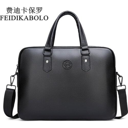 FEIDIKABOLO Genuine Leather Handbags Famous Brand Business Men Briefcase Bag Cow Leather Laptop Bag Fashion Man Bag Shoulder Bag