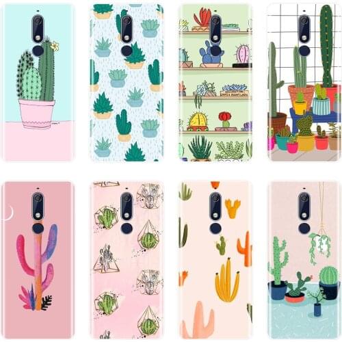 Soft Phone Case Silicone For Nokia 2.1 3.1 5.1 6.1 7.1 Cactus Green Plants Pink Back Cover For Nokia 2.1 3.1 5.1 6.1 7.1 Plus