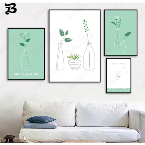 Canvas Painting Wall Art Scandinavian Minimalist Green Plant Leaf Nordic Posters and Prints Pictures for Living Room Wall Decor