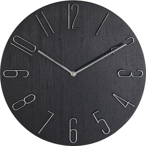 12 inch Black Minimalist Wall Clock 3D Number Modern Design Simple Hanging Clocks Bedroom Living Room Home Decoration Mute Move