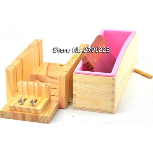 New Silicone Mold Soap Making Tool Set-3 Adjustable Wooden Loaf Cutter Box 1Pieces Stainless Steel Blades for DIY Handmade