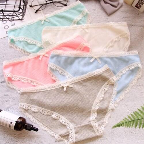 New Arrived 4Pcs/Lot Girl Panties Underwear Lace Briefs Cotton Lingerie Soft Comfortable Bowknot Cartoon Panty Wholesale 0756-4