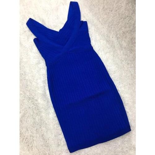 New Drop Shipping Fashion Solid Royal Blue Celebrity Party Style Bandage Dress High Quality Rayon Bandage Dress