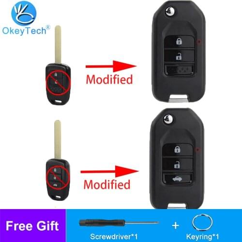 OkeyTech 2/3 Buttons For Honda Civic Accord XR-V Vezel City Jazz Civic HRV Modified Flip Folding Remote Car Key Shell Cover Fob
