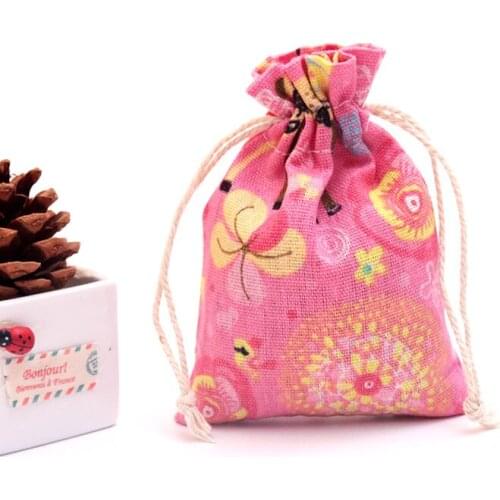 Wholesale 10pcs/lot Colorful Pink Cotton Bags 10x14cm Small Wedding Linen Gift Bag Cute Charms Jewelry Packaging Bag Pouches