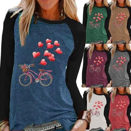 Autumn Fashion Womens Love Printing Tops Comfortable Sweaters Casual Round Neck Raglan Sleeves Loose Plus Size T-shirt Tops