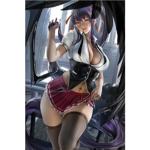 Fallen Angel Queen Himejima Akeno Posters Custom Japanese Anime Witch Girl Canvas Print Pictures Wall Paintings for Living Room