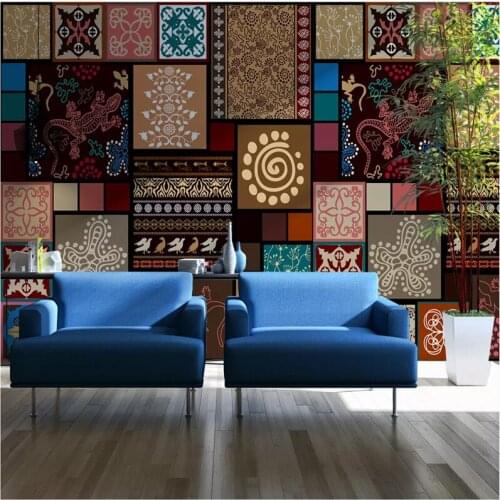 Custom Mural Wallpaper 3D Vintage Ethnic Style Tile Pattern Background Wall Murals Wall Papers Home Decor Papel De Parede 3D