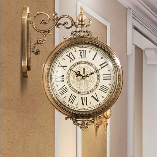Double Sided Wall Clock Luxury Nordic European Art Silent Creative Wall Clock Living Room Reloj De Pared Home Decoration DG50WC